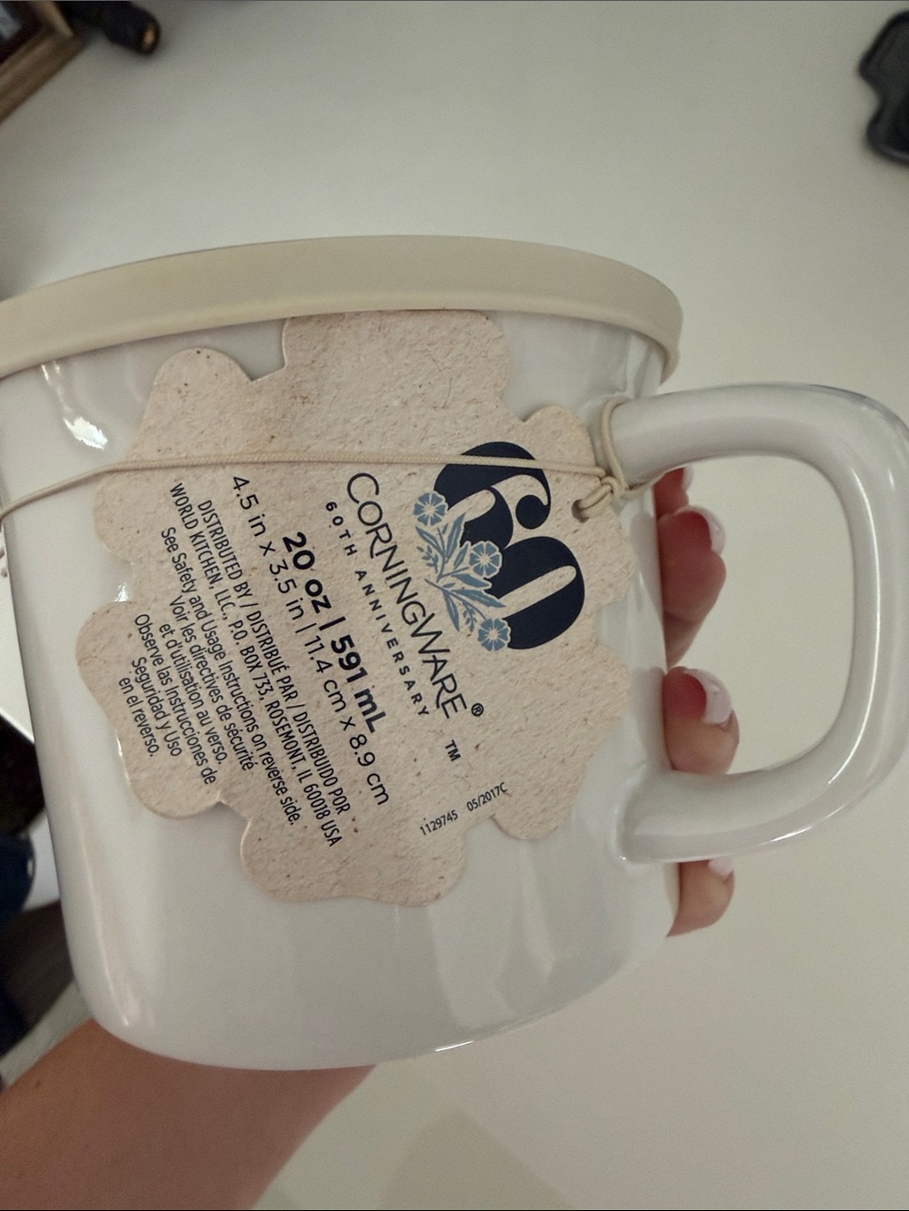 Corningware 60th AnniversaryWhite Canister with Blue Floral Design and Cream Lid - Picture 4 of 7